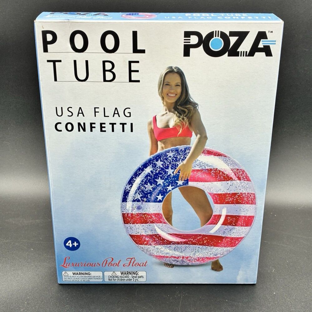 POZA USA Flag Confetti Pool Tube Luxurious Pool Float 36 x 36 x 9 Inches new